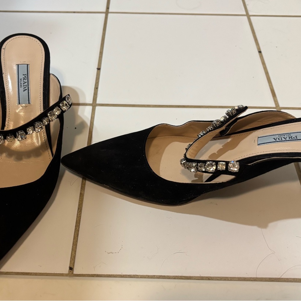 Elegant Prada Size 7.5 Black Mules with Rhinestone Detail - Picture 3 of 3